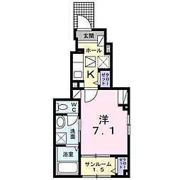 シャルマン・カメリアB 1Kの間取図画像