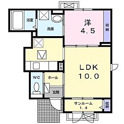 オーク・ビラ 1LDKの間取図画像