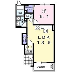 リバージュ横峰B 1LDKの間取図画像