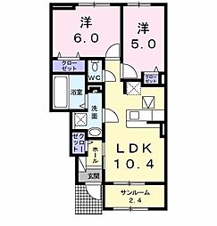 テラスあもりB 2LDKの間取図画像