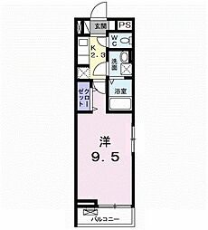 ショコラたるさかA 1Kの間取図画像