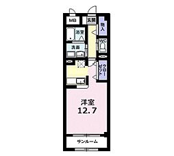 グラン・オーヴェルサン 3階ワンルームの間取り