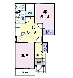 エヴァーグリーン 2Kの間取図画像