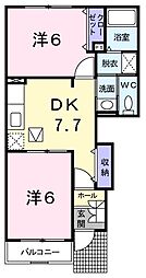 いちごハウスβ 1階2DKの間取り