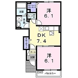 ベルグランドヴィラB棟 2DKの間取図画像