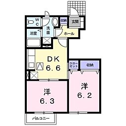 ロッソコルサB 2DKの間取図画像