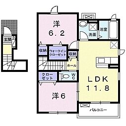 シエンフルールB 2LDKの間取図画像