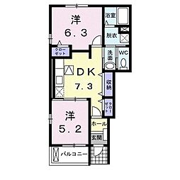 カルム・シャンブール3 2DKの間取図画像