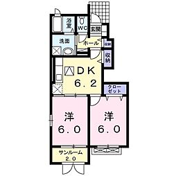 カーサフェリーチェ1 2DKの間取図画像