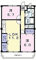 イーストヒル 2LDKの間取図画像