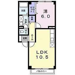 サンアヴェニュー 1階1LDKの間取り