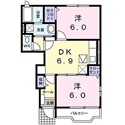エクセランA棟 2DKの間取図画像