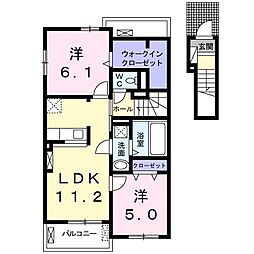 プラシードはやし3 2LDKの間取図画像