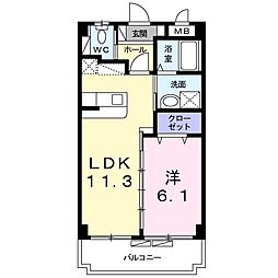 エヌズガーデン 1LDKの間取図画像