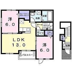 サンフラワーB 2LDKの間取図画像
