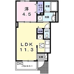 カーム北吉田 1LDKの間取図画像