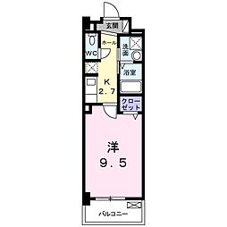 ボヌール・ユニティ 1Kの間取図画像