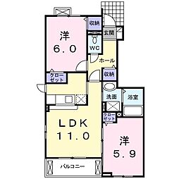 クラールA 2LDKの間取図画像