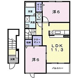 ベル・コリーヌA棟 2LDKの間取図画像