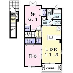 ベルアルドール 2LDKの間取図画像