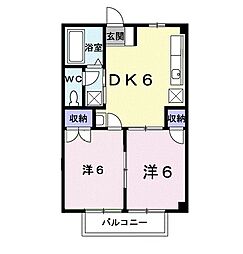 ルミエール萩の台 2DKの間取図画像