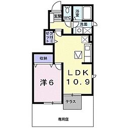 エクセレンス　ヒル　Ｄ 1階1LDKの間取り