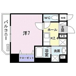 ヴゥレアムール 1Kの間取図画像