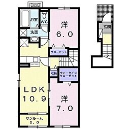 セレナヒルズB 2LDKの間取図画像