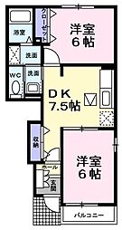 ソレイユカトル 2DKの間取図画像