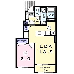 トレインヴューB 1LDKの間取図画像