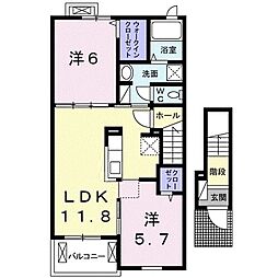 ユースパラシオン 2階2LDKの間取り