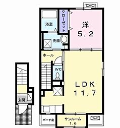 クレスト・ヤマB 1LDKの間取図画像