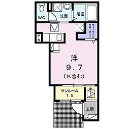 ライム 1階ワンルームの間取り