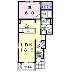 ウィンダムヒルズ2A 1LDKの間取図画像