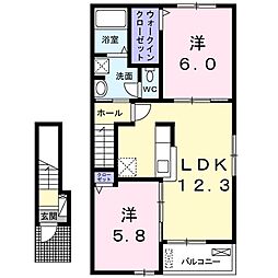 ストリートナインＢ 2階2LDKの間取り