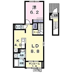 アベニールドゥアルブル 1LDKの間取図画像