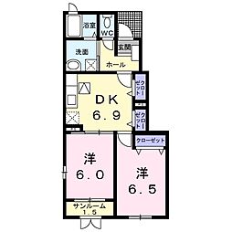 グリーン　ハーモニーＢ 1階2DKの間取り