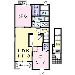 ヴィル川棚 2LDKの間取図画像