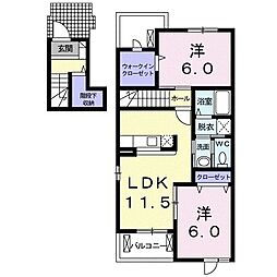 シャン・ド・フルール2 2LDKの間取図画像