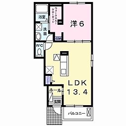 エンジェルハウスA 1LDKの間取図画像