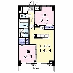 リヴェール武蔵砂川 2LDKの間取図画像