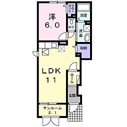 カーサドマーニ・石田 1LDKの間取図画像
