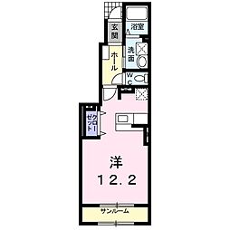 ガーデンヒルズ 1階ワンルームの間取り