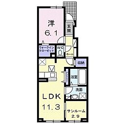 ウォーム・ガーデンA 1LDKの間取図画像