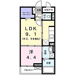 アクラス三山木 1LDKの間取図画像