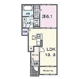 サニーヒルハウスII 1階1LDKの間取り
