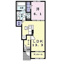 キョウハイムＤ 1階1LDKの間取り