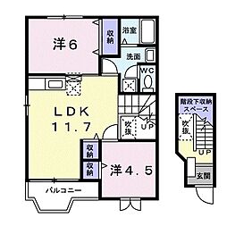 エスポワールＤ 2階2LDKの間取り