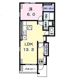 サンパティーA 1LDKの間取図画像