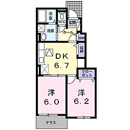 モンアンテリユール小式原D 2DKの間取図画像